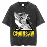 Vintage Washed Tshirts chainsaw man Anime T Shirt Harajuku Oversize Tee Cotton fashion Streetwear unisex top, everything animee