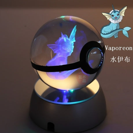 Anime Pokemon 3D Crystal Ball Snorlax Figure Pokeball Engraving Crystal Charizard Model with LED Light Base Kids Gift ANIME GIFT, everythinganimee