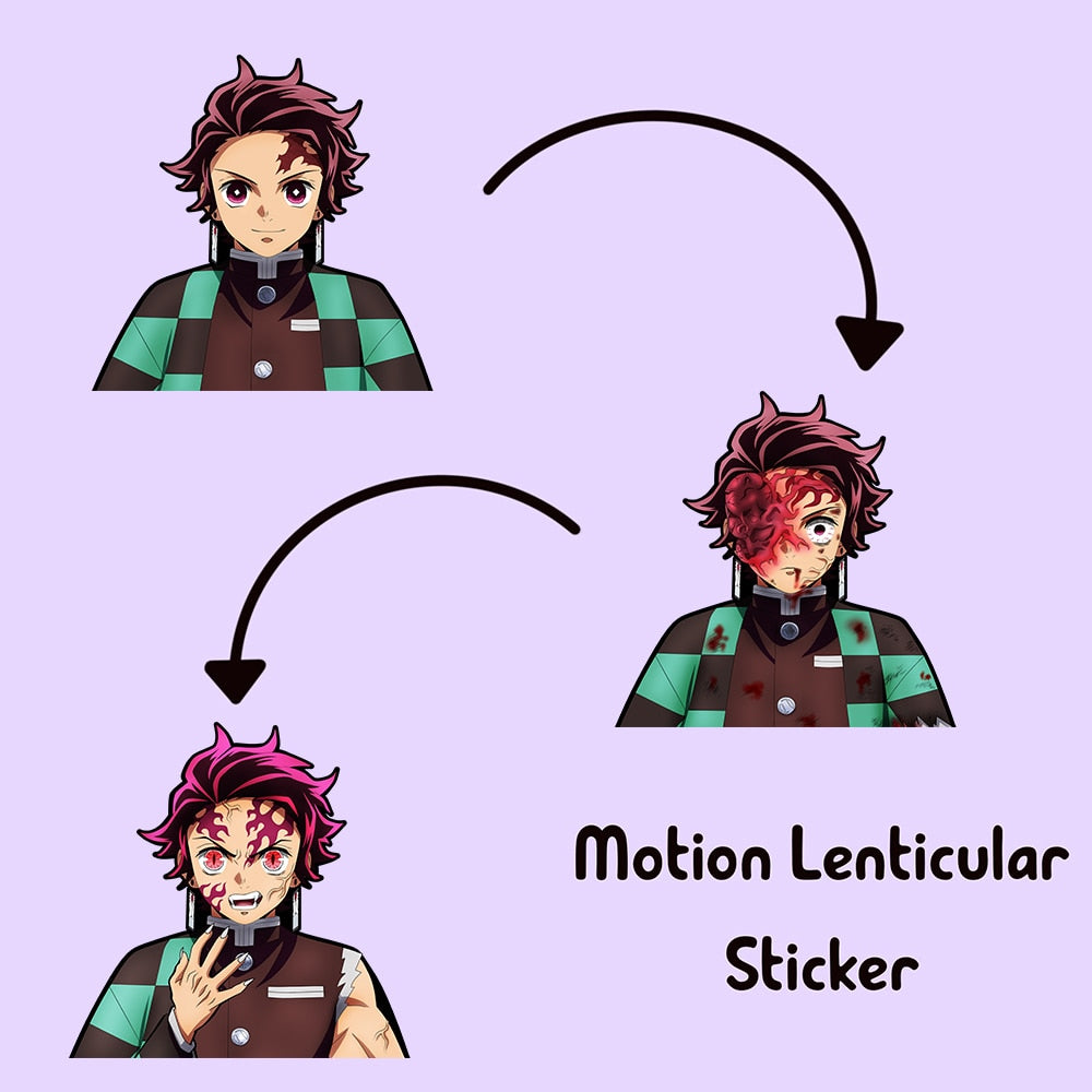 Demon King Tanjirou Sticker Demon Slayer Anime Lenticular Motion Sticker Waterproof Decals for Car,Laptop,Refrigerator,Etc Gift, everythingnaimee