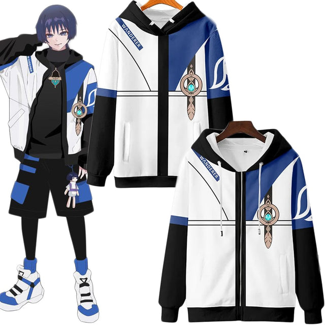 Game Genshin Impact Wanderer Cosplay Coat Scaramouche Kunikuzushi Unisex Zipper Jacket Balladeer Hoodies Pullover Costume, everythinganimee