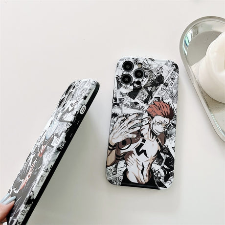 phone case featuring your favorite Jujutsu Kaisen characters, such as Yuji Itadori, Fushiguro Megumi on it. The case is compatible with iPhone 14, 13, 12, 11 Pro, X, Xs Max and XR.