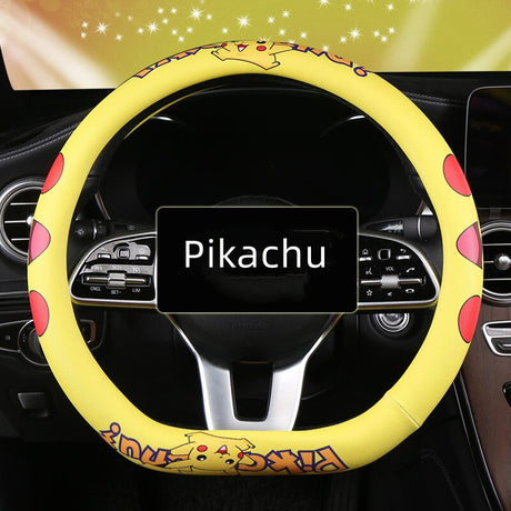 Pokemon Kawaii Pikachu Cartoon Leather Steering Wheel Cover Anime Car Interior Accessories Exquisite Decoration Surprise Gift, everythinganimee