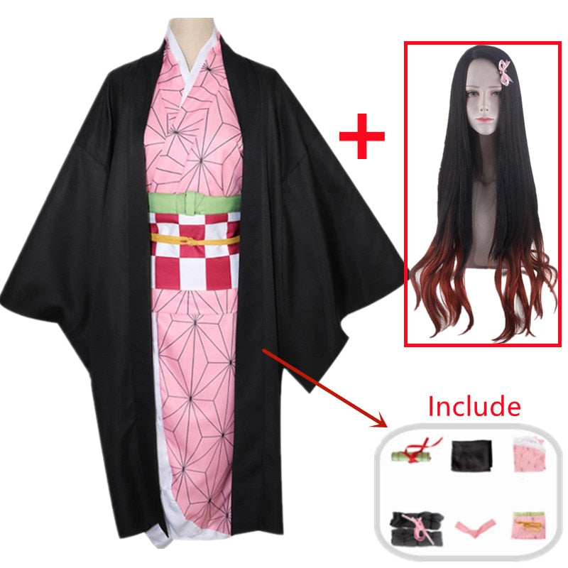 Anime Demon Slayers Kimetsu no Yaiba Nezuko Kamado Cosplay Costume Nezuko Kimono Women Uniform Halloween Paty Clothes