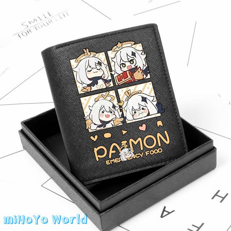 MiHoYo Game Genshin Impact Paimon Card Holder Cartoon Black Unisex PU Wallet Zipper Bag Anime Birthday Xmas Gifts, everythinganimee