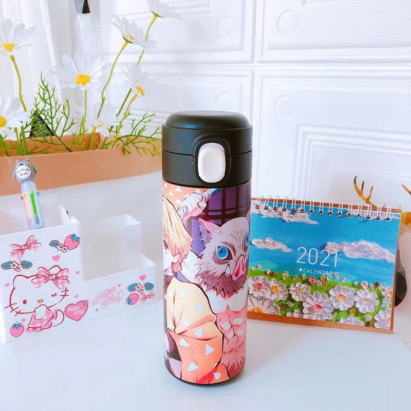 Kawaii anime water bottle cartoon Thermos Cup cans Demon Slayer stainless steel cute straw cup plastic popcicle water bottle