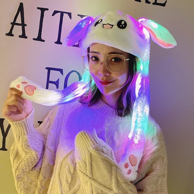 Bunny Ear Move Glowing Hat Anime Rabbit Led Light Jumping Funny Plush Ear Moving Cartoon Hat for Kids Girls Cosplay Party Cap, everythinganimee