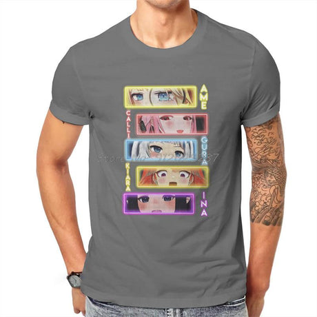 Hololive VTuber Neon Amelia Calliope Gura Kiara Ina'nis TShirt Men Gothic Oversized Harajuku o-neck Cotton T Shirt, everythinganimee