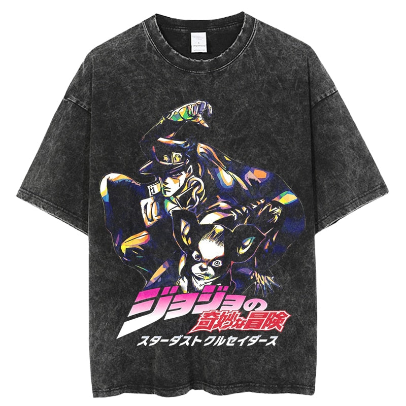 Anime JoJo's Bizarre Adventure Vintage Washed Tshirts jojo T Shirt Harajuku Oversize Tee Cotton fashion Streetwear, everything animee