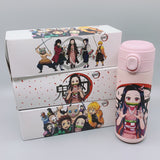 Kawaii anime water bottle cartoon Thermos Cup cans Demon Slayer stainless steel cute straw cup plastic popcicle water bottle