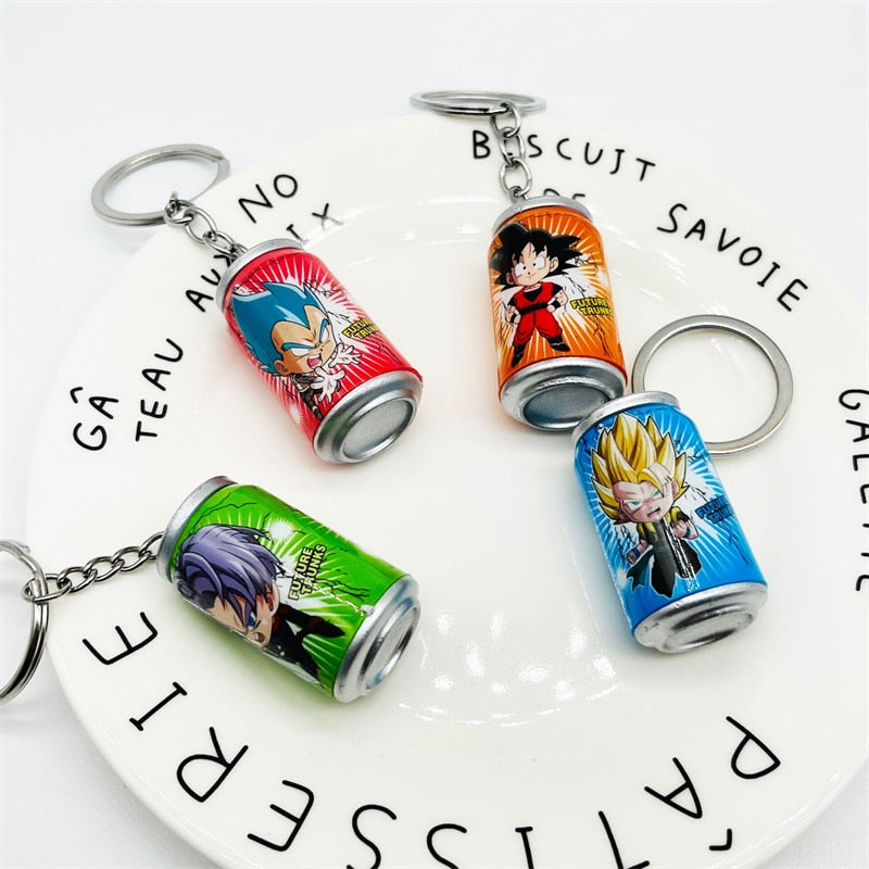 Dragon Ball Anime Keychain Son Goku Kakarotto Vegeta Trunks Keychain Cans Figure Toys Cartoon Keyring Children Gift Toys