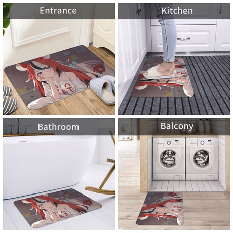 Hololive Bath Mat Red Hair Doormat Flannel Carpet Entrance Door Rug Home Decoration, everythinganimee