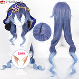 Layla Cosplay Wig Game Genshin impact Cosplay Layla Genshin Wig Long Curly Hair Blue Gradient Heat Resistant Hair Wigs + Wig Cap