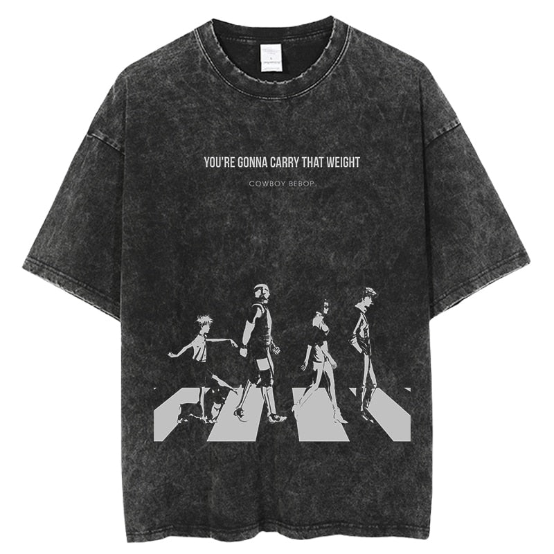 Vintage Washed Tshirts Cowboy Bebop Anime T Shirt Harajuku Oversize Tee Cotton fashion Streetwear unisex top, everything animee