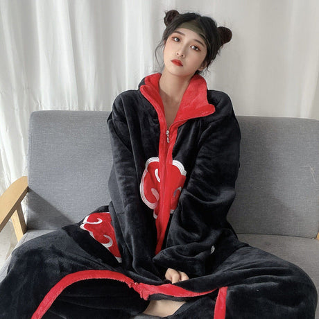 New Naruto Anime Cosplay Nightgown Uchiha Itachi Bathrobe Flannel Lengthened Thickened Thermal Insulation One-Piece Nightgown, everythinganimee