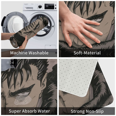 Berserk Guts Griffith Behelit Manga Non-slip Doormat Bath Mat Kentaro Miura Cool Hallway Carpet Welcome Rug Bedroom Decorative, everythinganimee