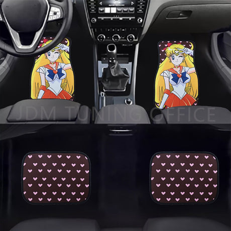 JDM Anime sailor moon Cartoon Print Floor Mats Non-Slip Fashion Washable Auto Interior Accessories Pad Protects Carpet For Universal, everythinganimee