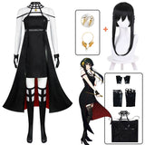 Anime Spy X Family Yor Forger Cosplay Gothic Halter Black Dress Leather Stockings Outfit Yor Earring Long Hair Women Clothes, everythinganimee