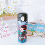 Kawaii anime water bottle cartoon Thermos Cup cans Demon Slayer stainless steel cute straw cup plastic popcicle water bottle