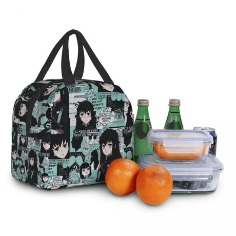 Demon Slayer Muichiro Tokito Insulated Lunch Bag for Women Kimetsu No Yaiba Cooler Thermal Bento Box School Food Storage Bag, everythinganimee