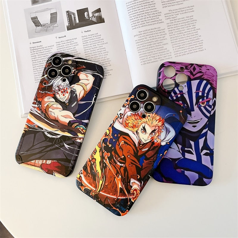 Hot Japan Anime Demon Slayer Color Phone Case For IPhone 11 12 13 14 Pro XS Max XR X Cartoon Soft Silicone Fundas Shell Cover, everything animee