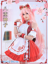MiHoYo Genshin Impact Yae Miko Maid Doujin Dress Cosplay Costume Lovely Pink Maid Cafe Yae Miko Dress Girls Xmas Birthday Gifts, everythinganimee