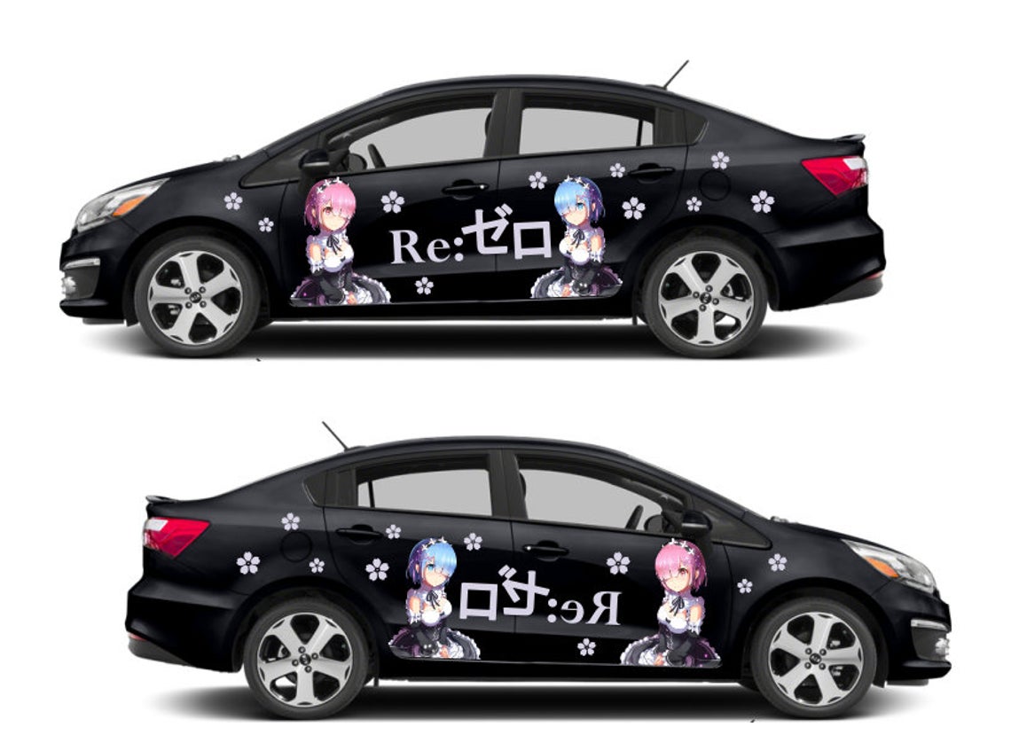 Re Zero Rem Ram Anime Car Vinyl Decal, Anime Car Wrap, Anime Car Wrap Side, One Piece Car Decal, Stickers for Sport Cars, One Part Mirrored, everythinganimee