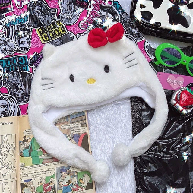 Kawaii Sanrio Hello Kitty Plush Winter Hat Beanie Hat Kawaii Cat Female Cap For Kids Girl Cap Cute Accessories Warm Bonnet, everythinganimee