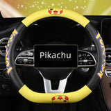 Pokemon Kawaii Pikachu Cartoon Leather Steering Wheel Cover Anime Car Interior Accessories Exquisite Decoration Surprise Gift, everythinganimee