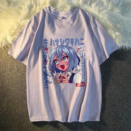 2023 Summer Fashion Cartoon Japan Kanji Girl Anime T Shirts - Harajuku, Short Sleeve, Tees Tops, Large, Teens Clothes, Y2k Aesthetic #AnimeTShirts #SummerFashion #CartoonJapan #KanjiGirl #Harajuku #Y2kAesthetic #TeenClothes