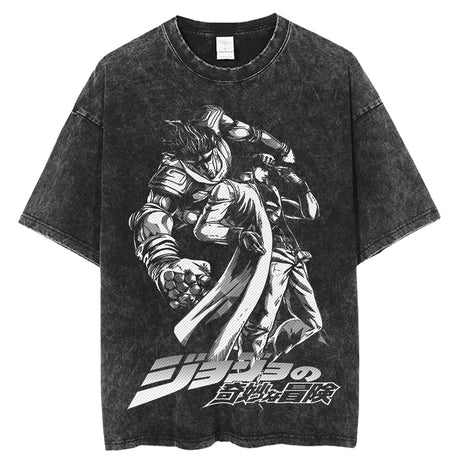 Anime JoJo's Bizarre Adventure Vintage Washed Tshirts jojo T Shirt Harajuku Oversize Tee Cotton fashion Streetwear, everything animee