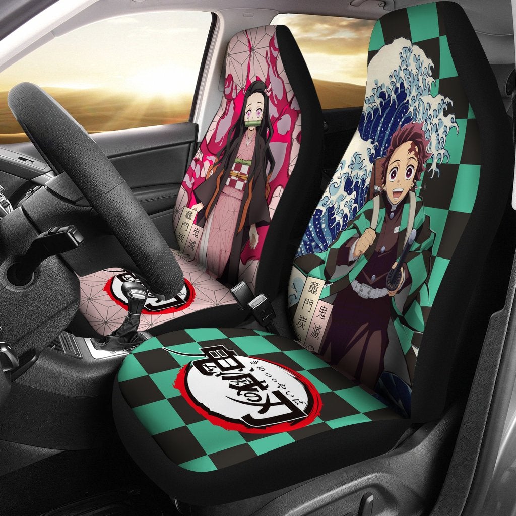 Demon Slayer anime themed Car Seat Covers Demon Slayer Car Accessories,2 PCS Universal Front Seat Protective Cover, everythinganimee