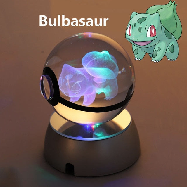 Anime Pokemon 3D Crystal Ball Snorlax Figure Pokeball Engraving Crystal Charizard Model with LED Light Base Kids Gift ANIME GIFT, everythinganimee