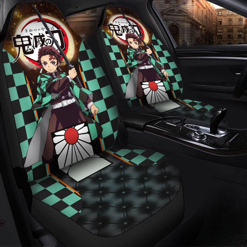 Demon Slayer anime themed Car Seat Covers Demon Slayer Car Accessories,2 PCS Universal Front Seat Protective Cover, everythinganimee