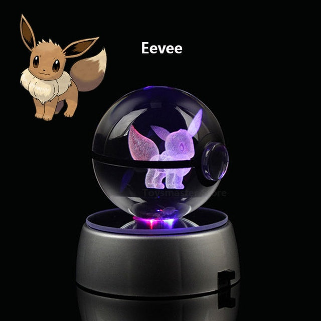 Anime Pokemon 3D Crystal Ball Snorlax Figure Pokeball Engraving Crystal Charizard Model with LED Light Base Kids Gift ANIME GIFT, everythinganimee