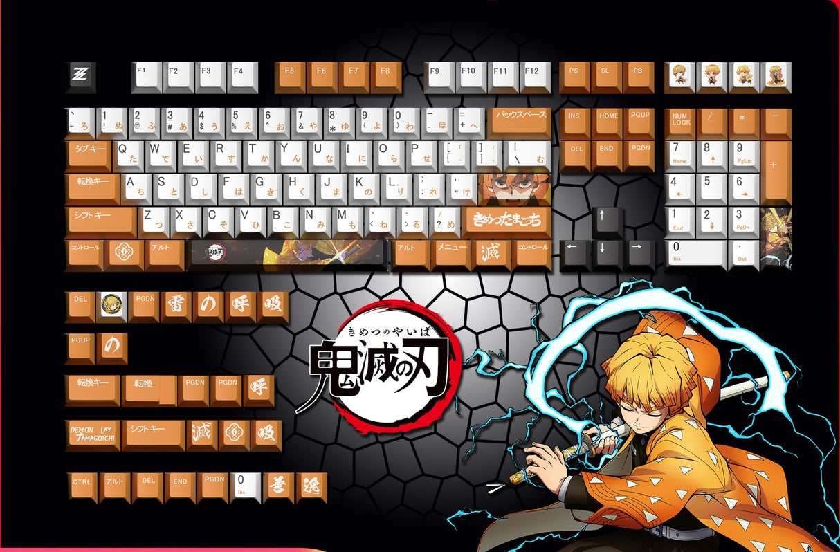 Demon Slayer Agatsuma Zenitsu Keycaps 128keys PBT Material Cherry Profile Personalized Keycap For MX Switch Mechanical Keyboard, everythinganimee