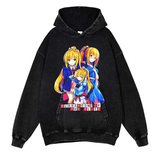 Girl Graphic Hooded Pullover Cotton Vintage Hoodie Men Washed Black Hoodie Hip Hop Streetwear Japanese Anime Harajuku Sweatshirt, everythinganimee