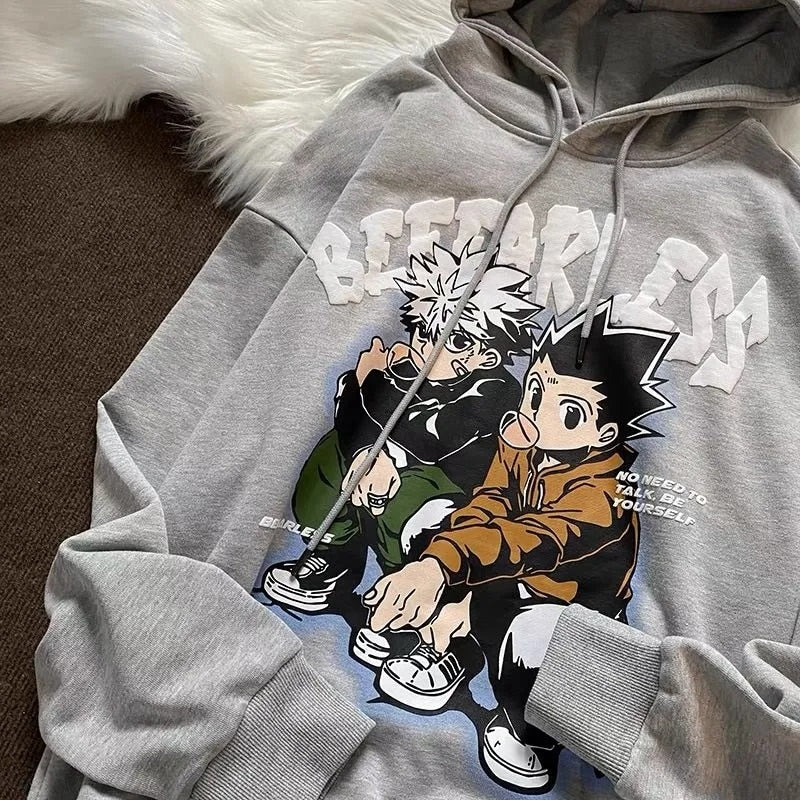 Autumn new Japanese anime Hunter×Hunter printed loose wild student couple Korean version of the trendy men's top hooded sweater, everythinganimee