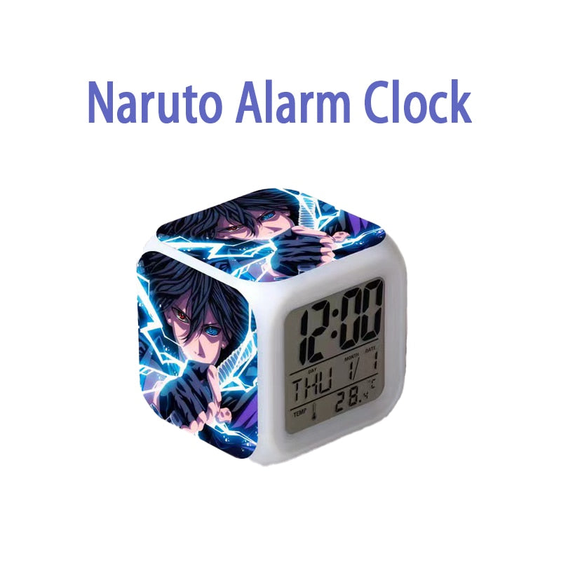Anime Alarm Clock Naruto Naruto Sasuke Colorful Color Changing Square Clock Children's Birthday Gift Christmas Decorations, everythinganimee
