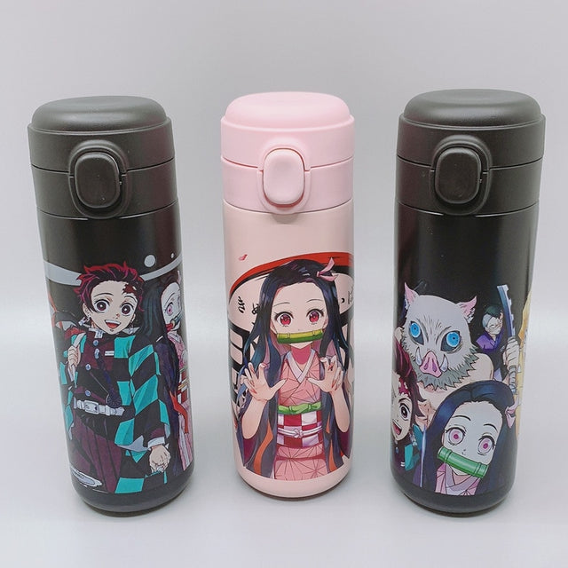 Kawaii anime water bottle cartoon Thermos Cup cans Demon Slayer stainless steel cute straw cup plastic popcicle water bottle