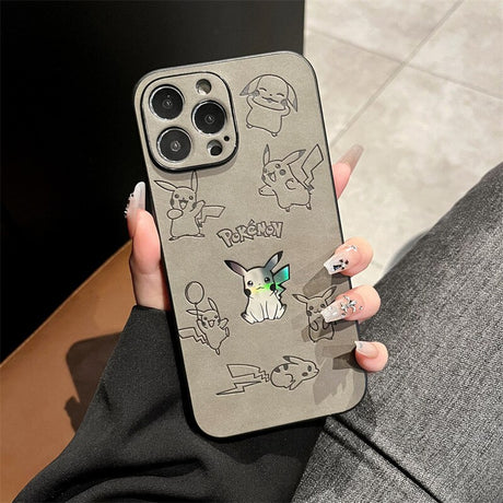 Anime Pokemon Pikachu leather Embossing laser Cartoon Phone Case For iPhone 14 13 12 11 Pro Max Xr X 7 8 14 Plus Case Cute Cover, everythinganimee