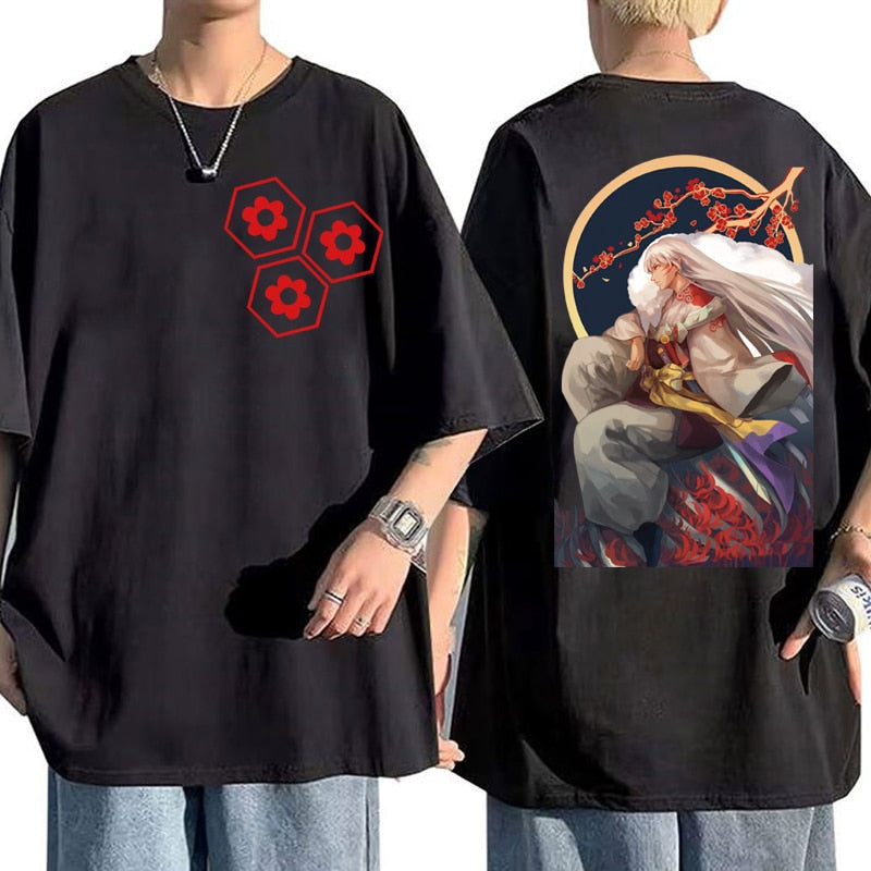 Japanese Harajuku Anime Summer Sesshoumaru T-Shirt Inuyasha Print Fashion Short Sleeve Hip Hop Top, everythinganimee