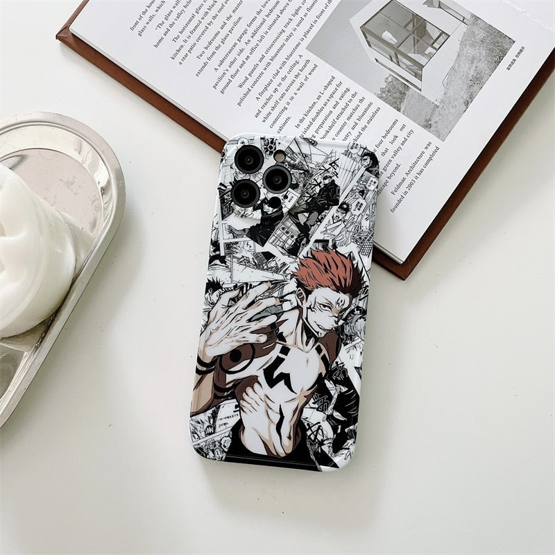 phone case featuring your favorite Jujutsu Kaisen characters, such as Yuji Itadori, Fushiguro Megumi on it. The case is compatible with iPhone 14, 13, 12, 11 Pro, X, Xs Max and XR.