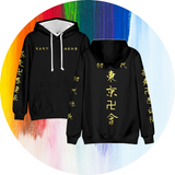 Anime Tokyo Avengers Cosplay hoodie featuring Draken Manji Gang design, perfect for summer and winter wear. Available in men, women, and children sizes.